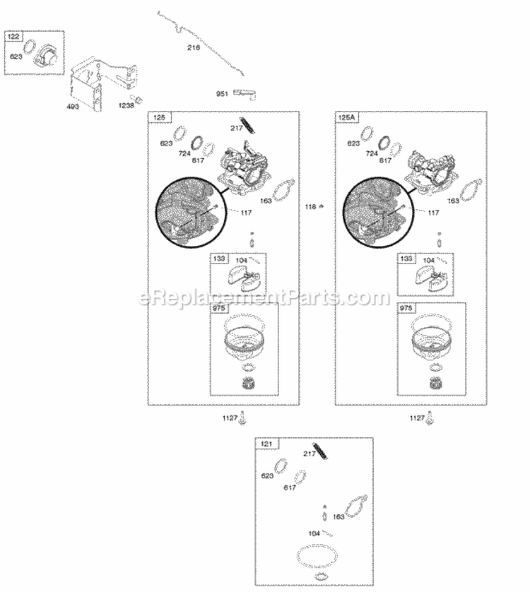Carburetor Diagram and Parts List for  Briggs and Stratton Engine